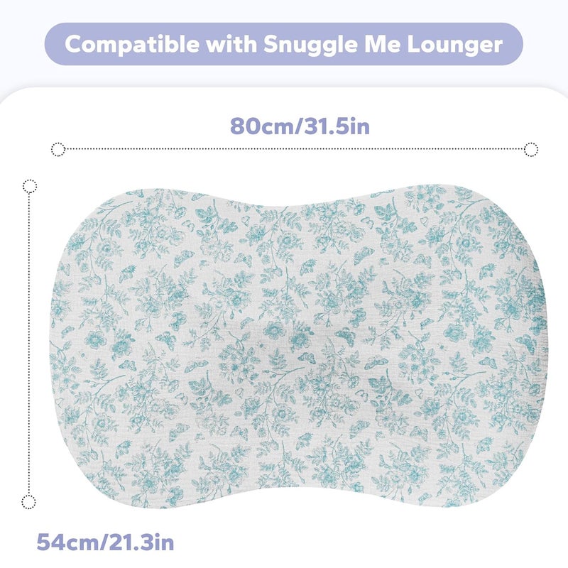 FUNUPUP Muslin Baby Lounger Cover Compatible with Snuggle Me Lounger, Infant Lounger Pillow Cover for Newborn, Removable Newborn Lounger Cover for Boys and Girls, Only Cover, Blue Flower - Image 4